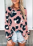 European And American Leopard Print V-neck Ruffled Cuff Loose Top