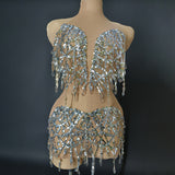Hanging Neck Mesh Elastic Super Shiny Diamond Short Skirt Performance Latin Dance Competition Practice Party Dress