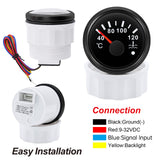40~120 Celsius 52mm Temperature Gauge+Sensor with Flash Alarm Waterproof Red Light Water Temp Meter for Car Boat 12V 24V