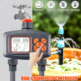 Water Garden Hose Smart Sprinkler 2 Outlets Large LCD Screen Programmable Irrigation Timer for Yard Lawn