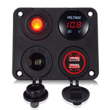 4 In 1 Car Dual USB Charger 4.2A Voltmeter 12V Cigarette Lighter ON-OFF Switch for Boat Marine RV Truck Camper Vehicles