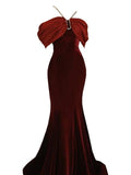 Premium Sense Wine Red Engagement Fishtail Temperament One Line Shoulder Evening Dress