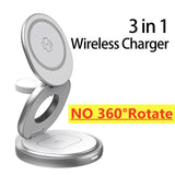 360 Rotate Metal 3 in 1 Magnetic Wireless Charger Stand Pad For iPhone 15 14 13 12 Apple Watch 9 8 Fast Charging Station