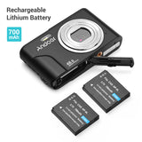Andoer 1080P/2.7K Digital Camera 48MP 2.4-inch IPS Screen 16X Zoom AF Self-Timer Face Detection Anti-shaking with 2pcs Batteries