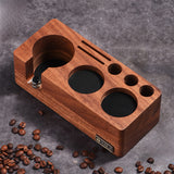 Walnut Tamping Station - 54mm/58mm Espresso Machine Portafilter Stand with Adjustable Height, 3-in-1 Coffee Tamper
