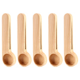5 Pcs Wooden Coffee Scoop and Bag Clip Measure 2-In-1 Bags Sealer Measuring Spoon for Beans,Espresso Coffee,Tea