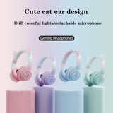 2022 LED Cat Ear Bluetooth 5.1 Wireless Headphones Young People Kids Headset Support 3.5mm Plug With Detachable Mic