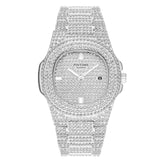 PINTIME Men's Watches Waterproof 3ATM Luxury Quartz Wrsitwatch Bling Iced Out Diamond Case Casual Calendar Clock Business Reloj