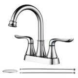 1pc 10.16 Cm 2 Handle Centerset Bathroom Sink Faucet, High Arc Swivel Spout With Drain Assembly And Supply Hoses, Bathroom Sink Faucet, Home Essential