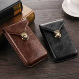 Holster Carabiner Clip Mobile Phone with Brass Spring Lock Men's Faux Leather Belt Bag for Cellphone