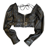 Fashion Niche Design Tube Thin Blouses Vintage Square Collar Long Sleeve Female Shirts Chic Tops