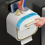 1pc Multifunctional Tissue Storage Box, Creative Toilet Roll Paper Holder, Wall Mounted Tissue Dispenser Container, Waterproof Bathroom Hanging Tissue Storage Rack, Bathroom Accessories