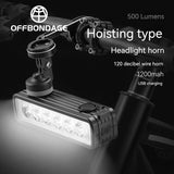 OFFBONDAGE Bicycle Headlight 2 In 1 Near And Far Light 6 Lamp Beaded Wire Control Bell Horn Mountain Bike Accessory