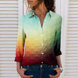 Women's 3D Digital Printing Gradient Color Polo Collar Top Youth Simplicity Casual Ladies Shirt