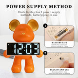 Resin Nordic Alarm Desktop Ornament for Bedroom Miniature Bear Clock Figurines Battery/Plug-in Use Handicraft Holiday