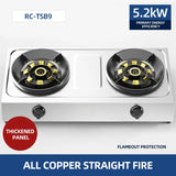 Household Strong Fire Stainless Steel Double Gas Stove - Desktop for Kitchen