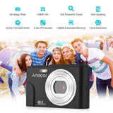 Andoer 1080P/2.7K Digital Camera 48MP 2.4-inch IPS Screen 16X Zoom AF Self-Timer Face Detection Anti-shaking with 2pcs Batteries