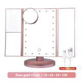 Foldable Makeup Light 3 Folding 1X 2X 3X Desktop Vanity Mirror Dimmable Rotatable With Touch Switch LED Mirrors