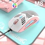 For M8 Ergonomic Gaming Cool Hollow Out Modeg Wired RGB Lighting Lightweight Mouse Color Matching Design