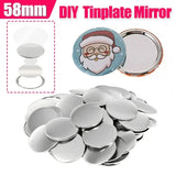 100PCS 58mm Portable Pocket Mini Tinplate Mirrors - DIY Parts for Badge Button Maker. Press Machine Making Supplies