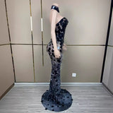 2024 Summer New Female Singer Black Evening Dress Sleeveless Wrapped Chest Sexy Slim Fit