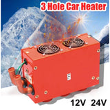 12V/24V 3 Hole Heating Fan 24W Truck Car Low Noise Winter Warm Dryer Glass Defroster Window Heater Interior Accessories