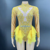 Sexy neck hanging short skirt with multiple colors, long sleeves, waist closing, slim fit design, full of rhinestone jumpsuit feeling