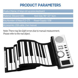 61 Keys Roll Up Keyboard Portable Soft Silicone Electronic Piano with Built-in Speaker LCD Display Recording MIDI Function