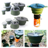 Foldable Camping Cook Pot Kettle and Tableware - Heat Resistant with Folding Bowl and Cup for Hiking and Backpacking
