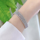 High Carbon Four Rows Full Rhinestone Couple Bracelet Sterling Silver