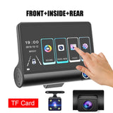1080P Dash Cam 3 Channel Front Inside Rear Camera Recorder 4" Touch Screen Night Vision Loop Recording G-Sensor Parking Monitor