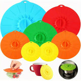 7pcs, Silicone Lids, Microwave Splatter Covers, 5 Sizes Reusable Heat Resistant Food Suction Lids Fits Cups,