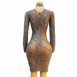Sexy flared sleeve short skirt, high-end banquet dress with fashionable temperament and full diamond pattern design sense