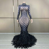 2023 Fashion New Year's Eve Dress Hem Feathered Waist Slimming sleeved Long Skirt