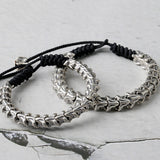 Sterling Silver Thorny Snake Bone Adjustable Vintage Woven Rope Bracelet