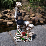 Halloween Resin Vintage Statues With Led Light Multi-purpose Skull Skeleton Garden Statue Ornament For Holiday Parties