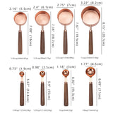 8 PCS Metal and Walnut Wooden Rose Gold Digital Measuring Cups And Spoons Set For Kitchen Cooking