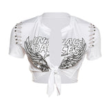 Women's Letter Digital Printed Low-cut Lace-up T-shirt