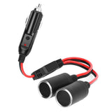 1 to 2 Car Power Charger 12V 24V Plug 2-Way Splitter Y Adapter 30cm Cigarette Lighter Extension Cord