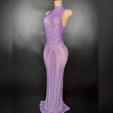 Fashionable socialite and actress temperament dress with sleeveless full diamond pattern purple gentle lady