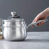 1pc Stainless Steel Sauce Pot With Steaming Grid, With Clear Glass Lid, Ergonomic Handle, Braider, Multipurpose Cooking Pot