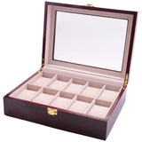 Wooden Holder for Watches Men Glass Top Jewelry Box 10 Grids Watch Organizer