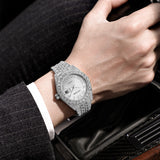 PINTIME Watches Men Luxury Diamond Iced Out Stainless Steel Strap Rome Dial Fashion Quartz Wristwatches Waterproof Reloj Hombre