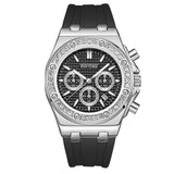 PINTIME Watch for Men Sports Silicone Strap Fashion Quartz Wristwatch Waterproof 3br Casuals Diamond Alloy Case Calendar Clock