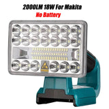 18W 2000LM LED Work Portable Outdoor Light Rechargeable Flashlight for /Milwaukee/Makita/Bosch 18V Li-ion Battery