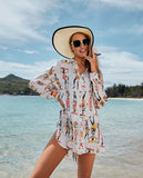 European And American Rayon Cartoon Printed Shirt-style Beach Cover-up