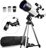 70mm Aperture 400mm Focal Length for Adults Astronomy Travel Refractor Telescope with Carry Bag, Gift for Kids