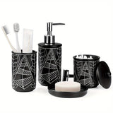 4pcs Bathroom Accessory Set, Ceramic Bathroom Decor Set, Soap Dispenser, Toothbrush Holder, Canister With Lid, Soap Dish, Decorative Printed Bathroom Accessories