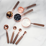 8 PCS Metal and Walnut Wooden Rose Gold Digital Measuring Cups And Spoons Set For Kitchen Cooking