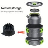 1 Set Camping Outdoor Cookware, Portable Combination Set Pot/ Teapot Combination Set,Backpacking Gear Cooking Equipment